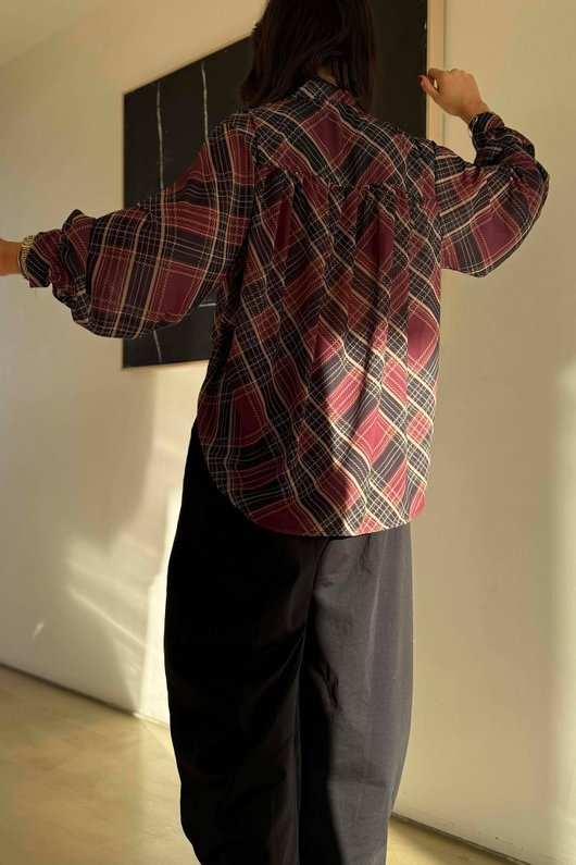 Ainsley Plaid Chiffon Blouse Burgundy